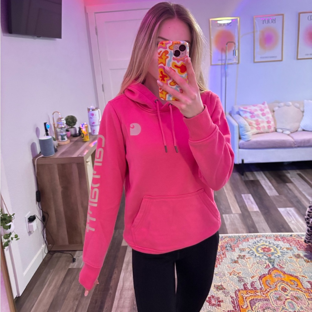 Pink Carhartt hoodie. Relaxed fit.